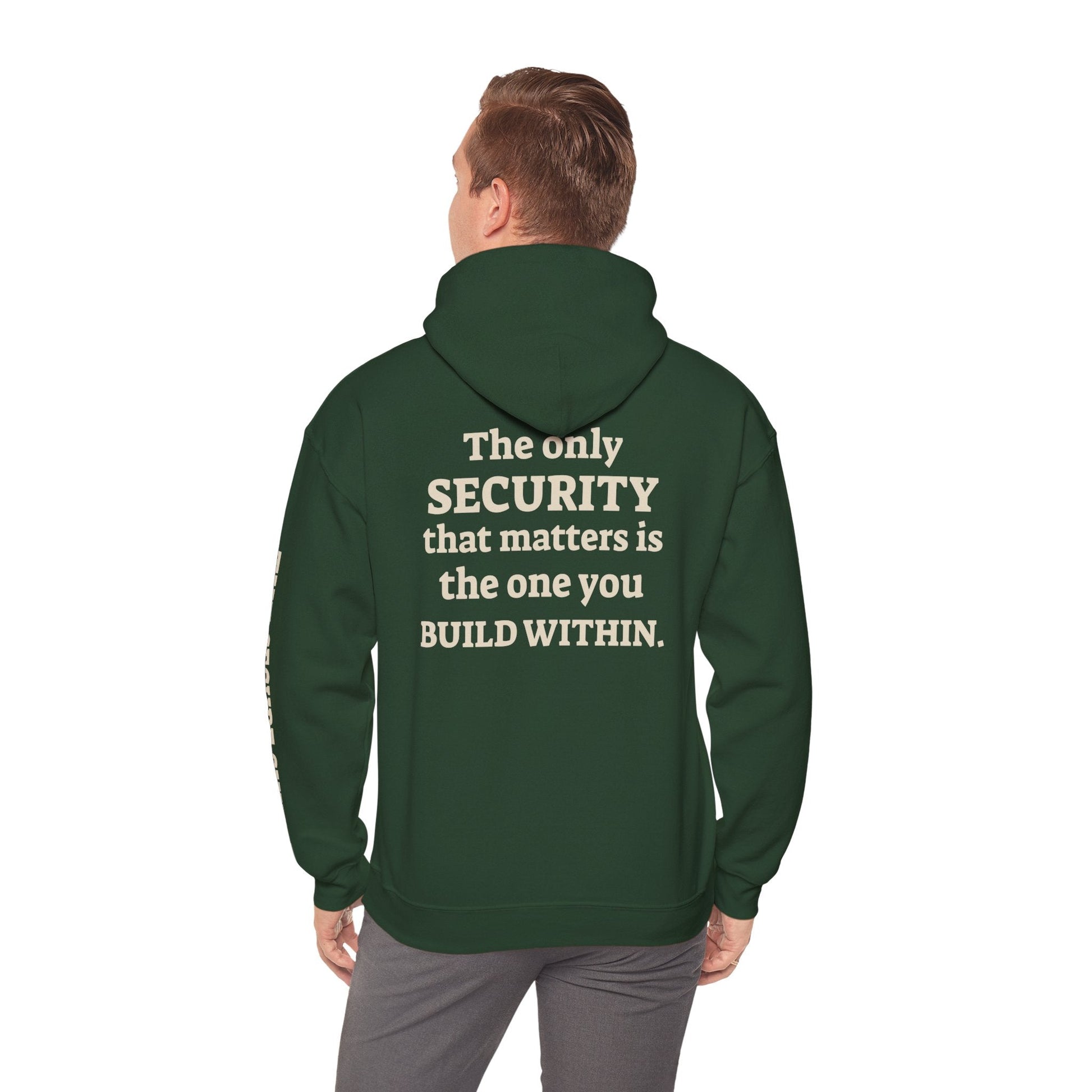 The Shielded Hoodie: 'The only security that matters is the one you build within' premium sweatshirt.