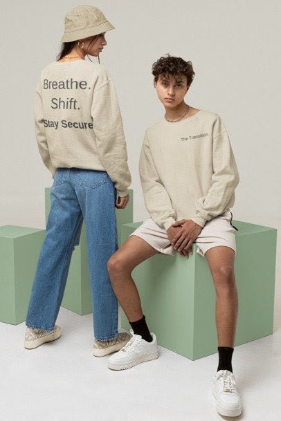 The Neutral Guard Crewneck: 'Breathe. Shift. Stay Secure.' edition premium heavyweight sweatshirt.